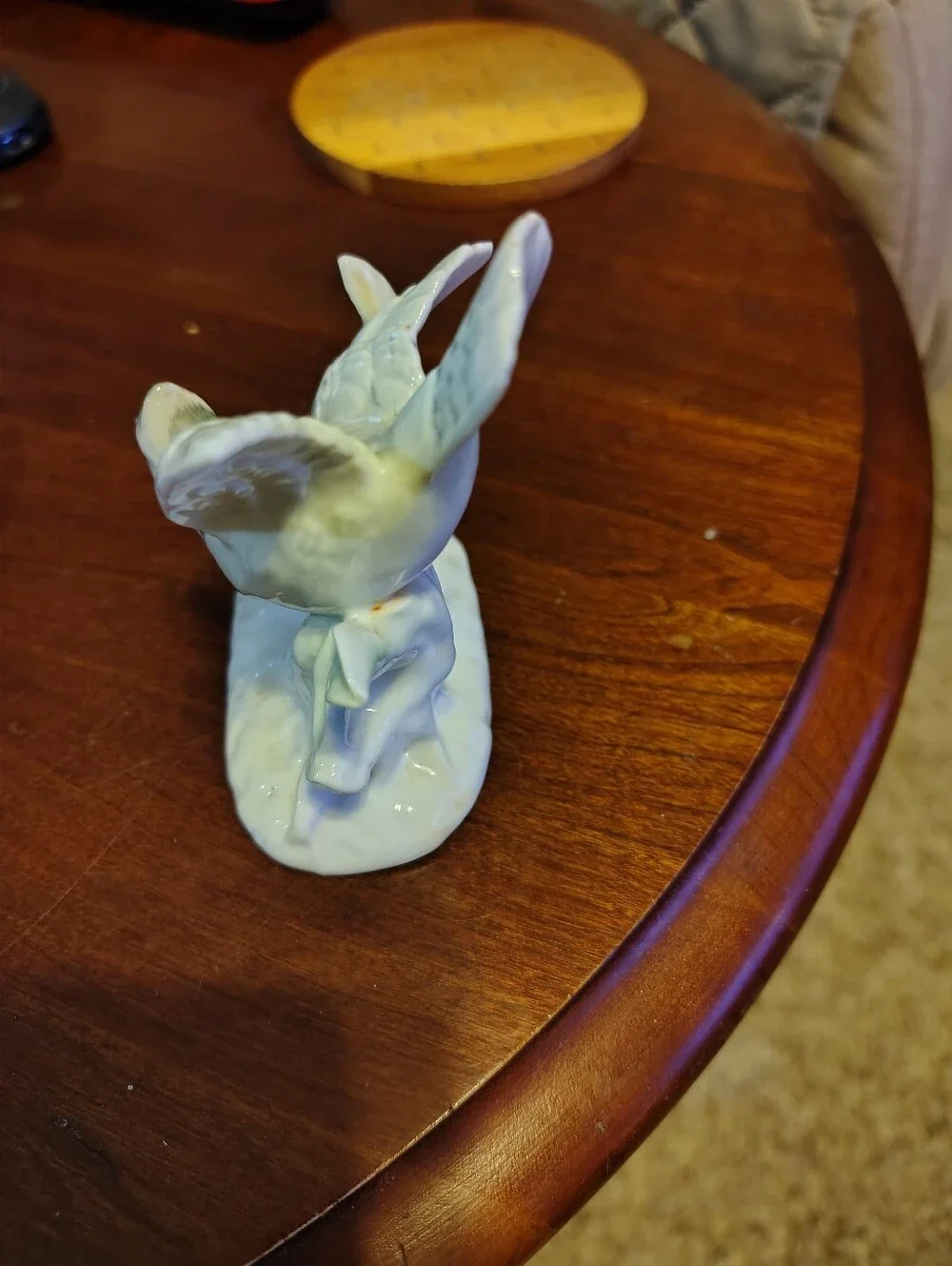 Vintage Japan Blue Jay And Baby Ceramic Bird Figurine in Pale Green -